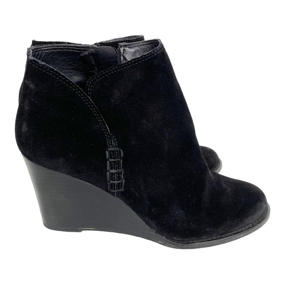 Lucky Brand Shoes - LUCKY Brand Yimmie Black Suede Leather Wedge Booties